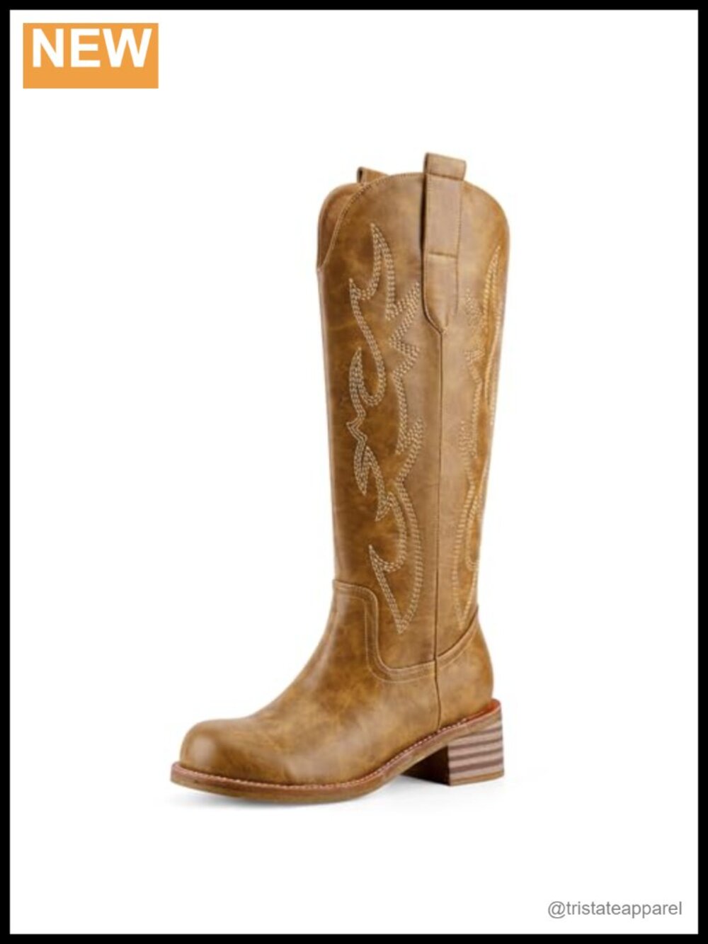 Women's Square Toe Chunky Heel Knee High Wide Calf Western Pull On Boots Faux